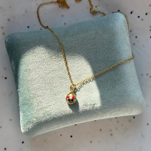 Vintage Red, White, & Blue Flower Pendant Necklace
