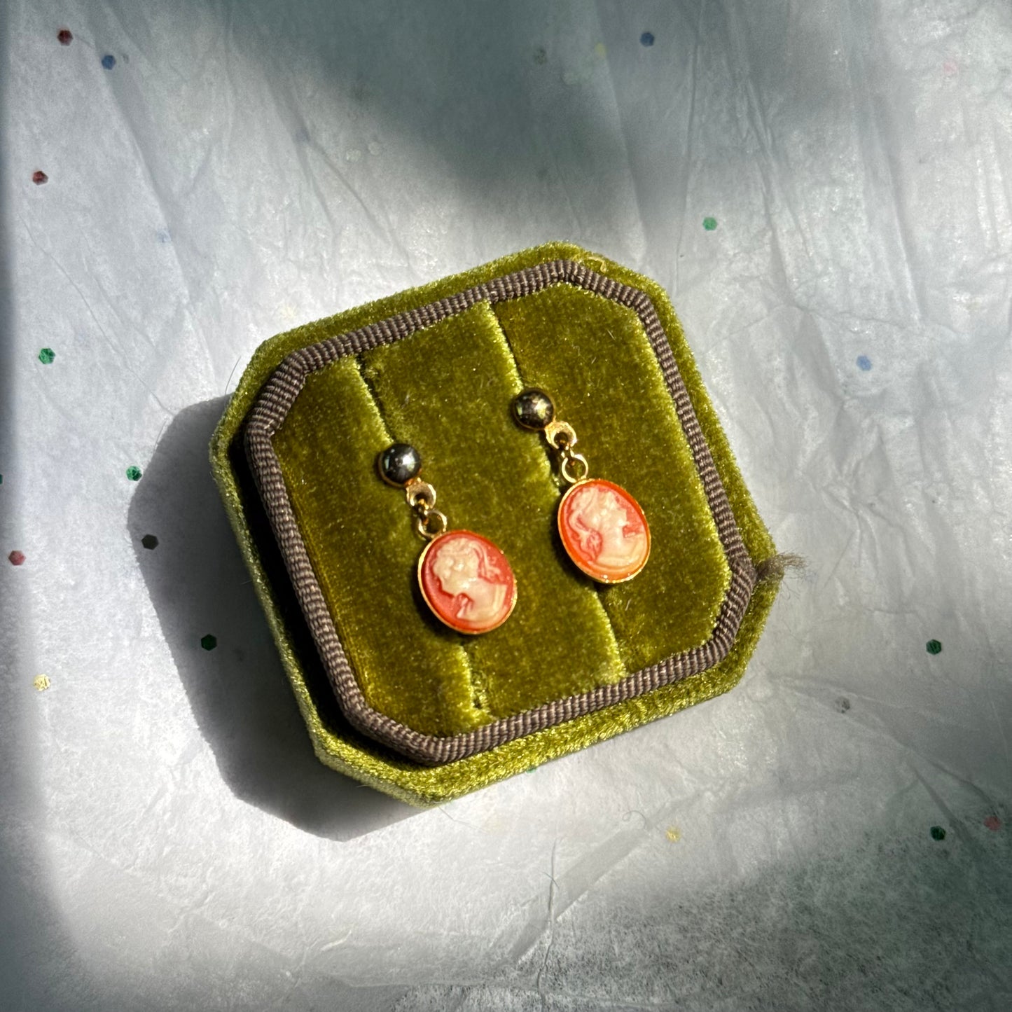 Vintage Gold Cameo Drop Earrings