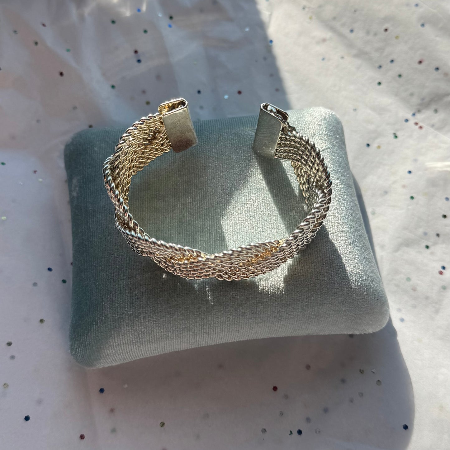 Vintage Braid Silver Tone Cuff Bracelet