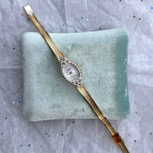 Vintage Gold Watch with Rhinestone Frame