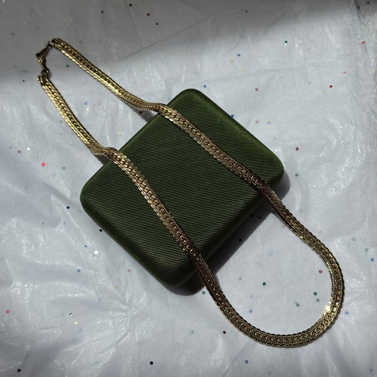 Vintage Gold Herringbone Chain Necklace