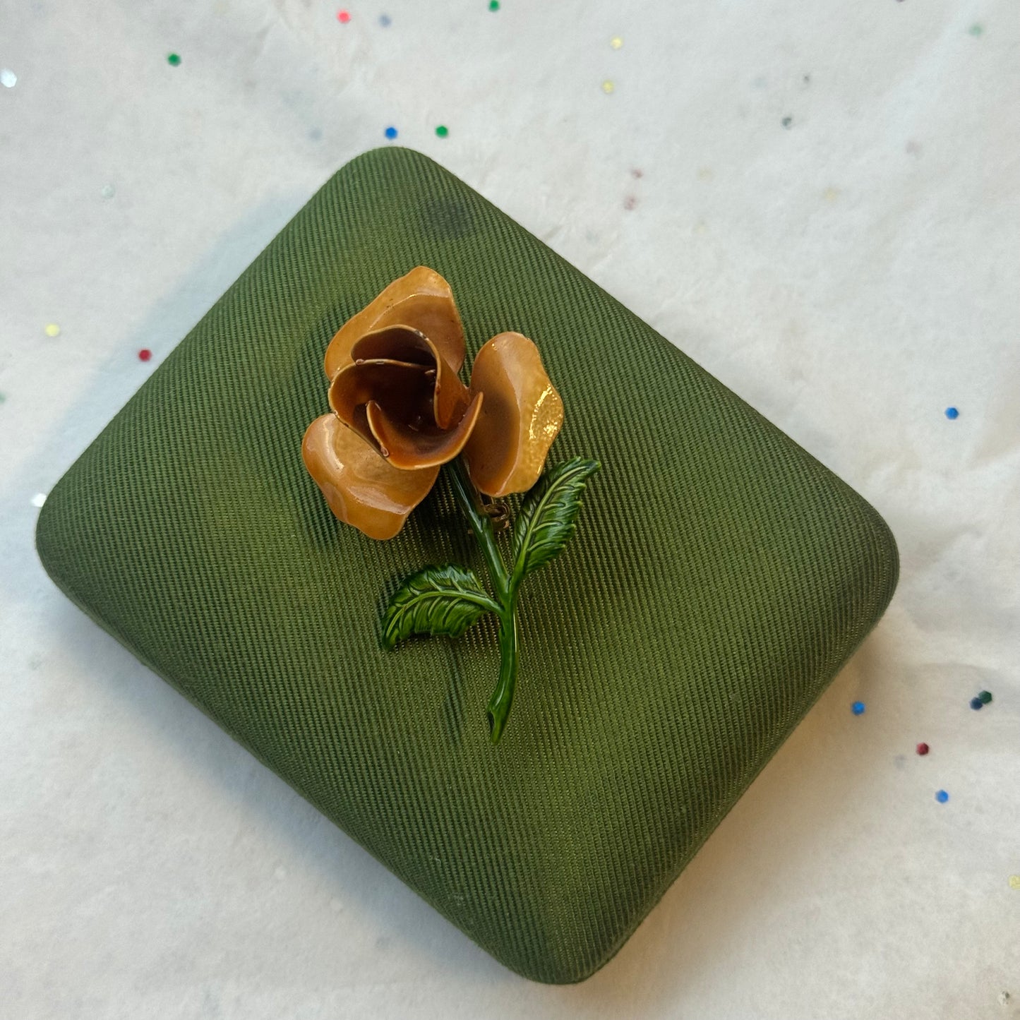 Vintage Gold Enamel Yellow Rose Brooch