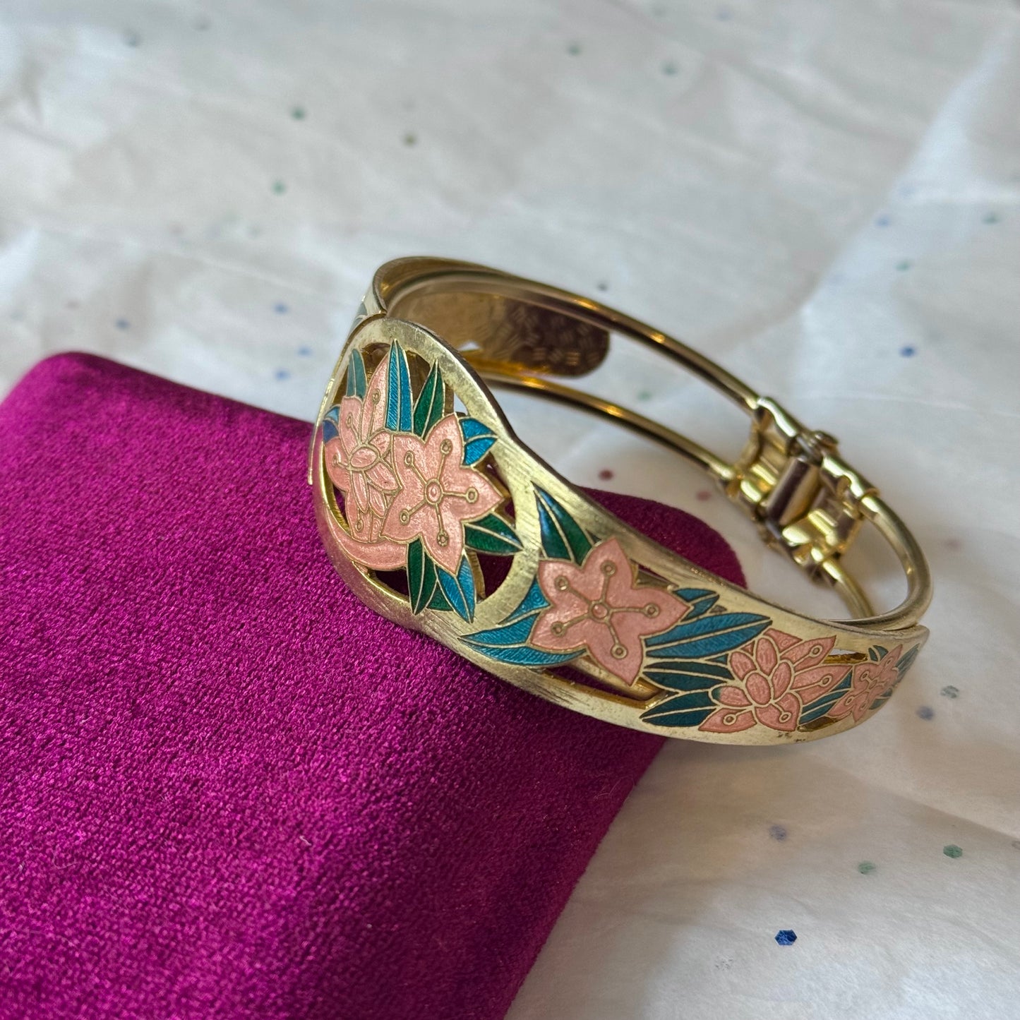 Vintage Gold Enamel Floral Bracelet