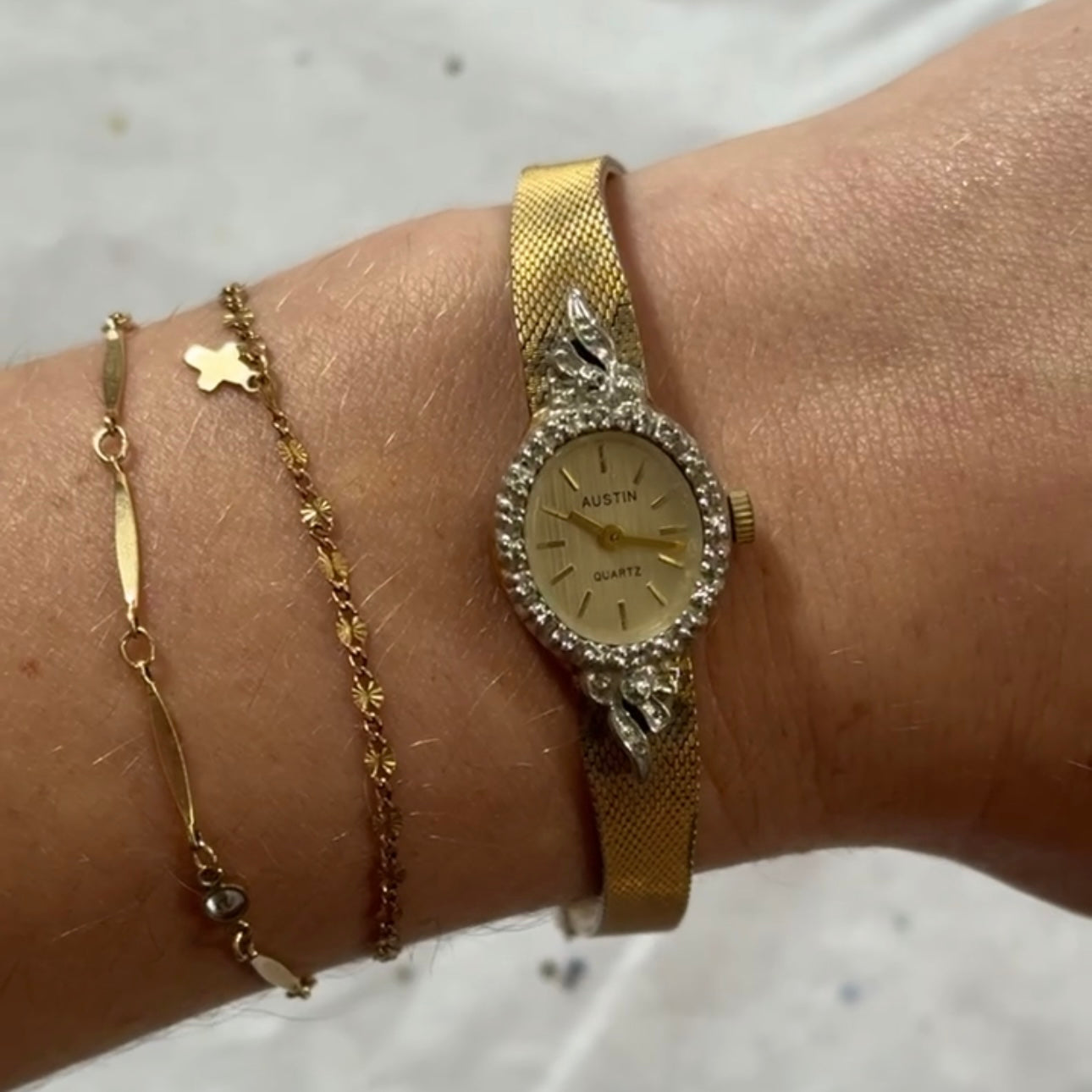 Vintage Gold Watch with Rhinestone Frame