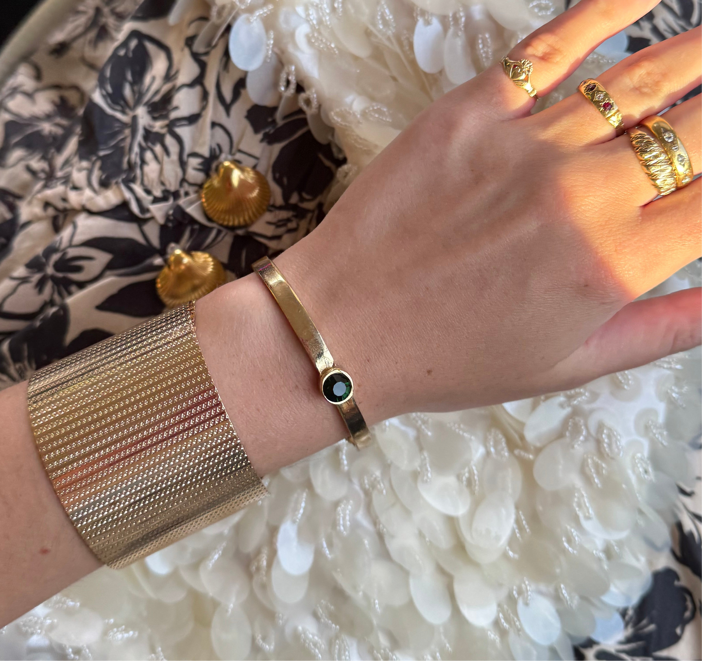 Vintage Textured Gold Tone Cuff Bracelet