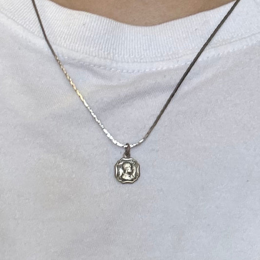 Vintage Silver Catholic Pendant Necklace - Sourced in Paris