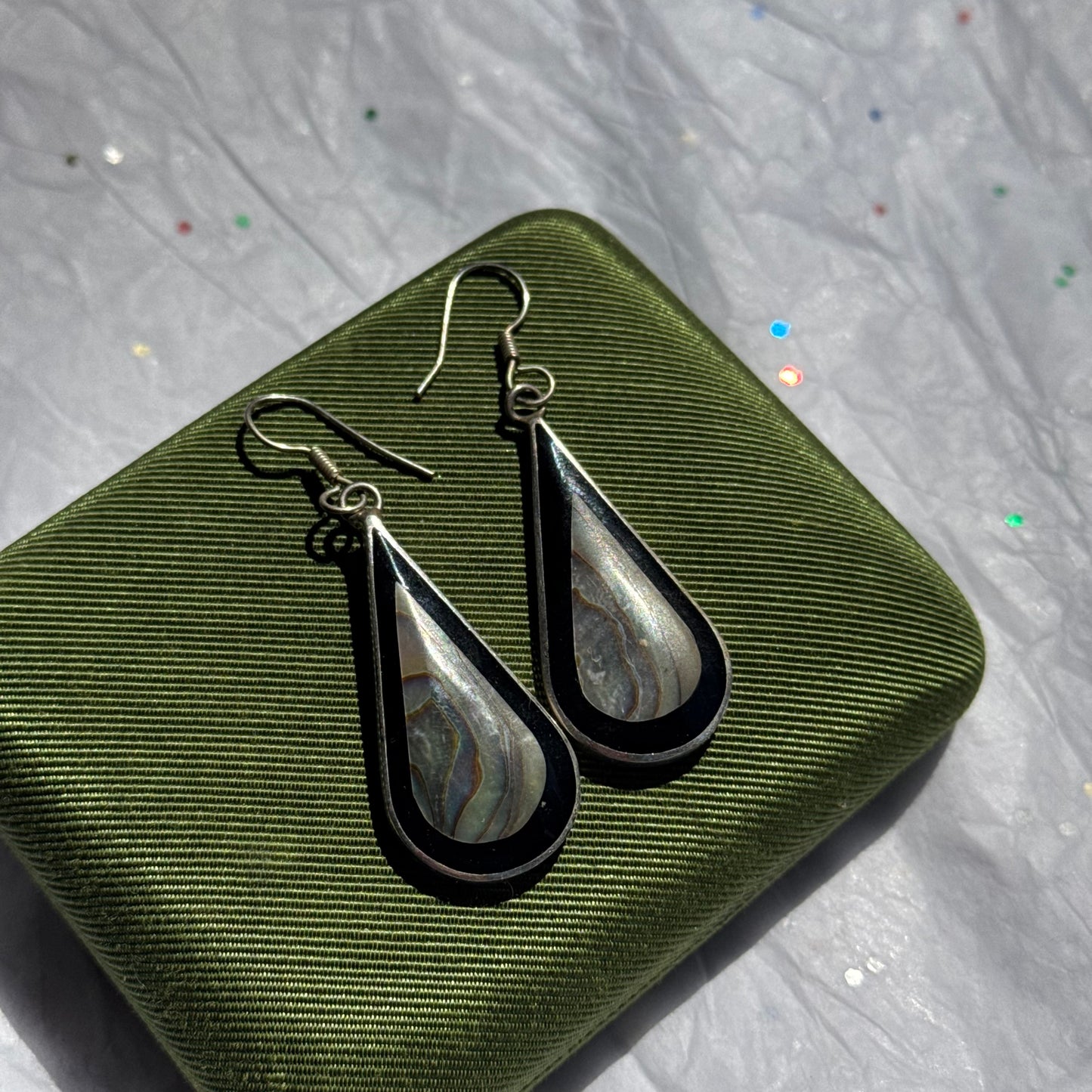 Vintage Abalone Shell Sterling Silver Earrings