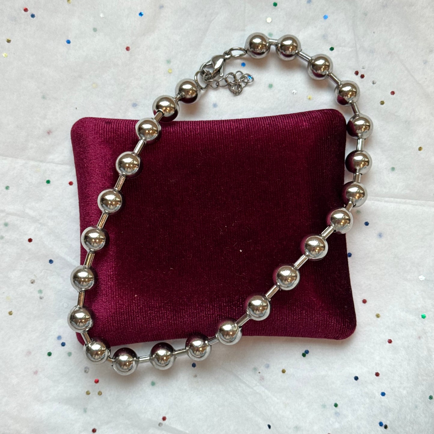 Silver Beaded Necklace - Sourced in Greece