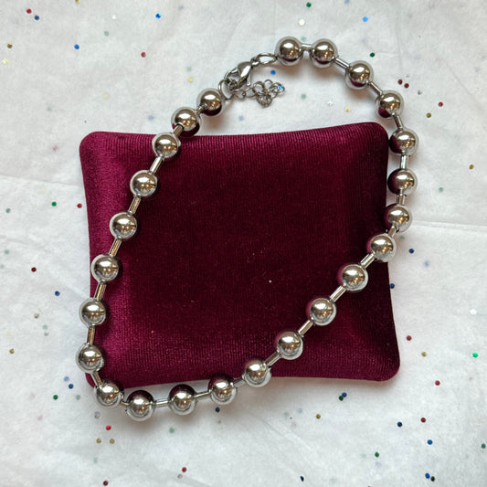 Silver Beaded Necklace - Sourced in Greece