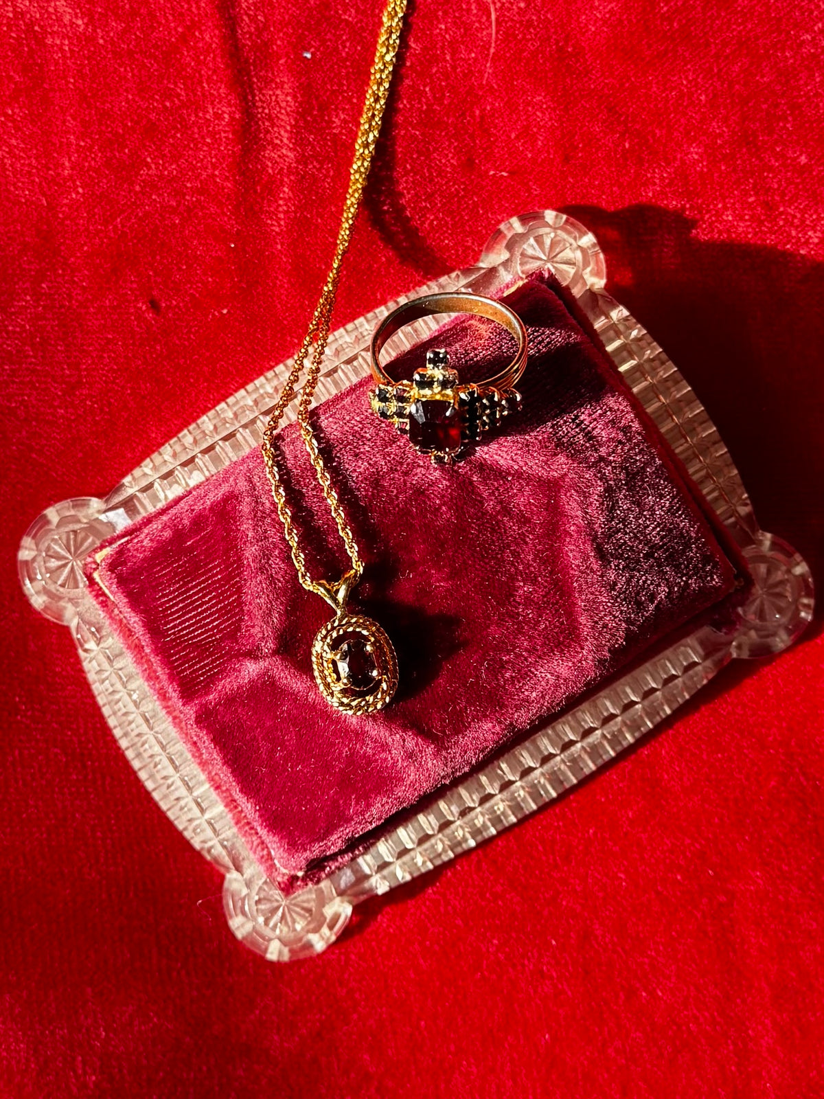 Vintage Red Rhinestone Gold Tone Ring