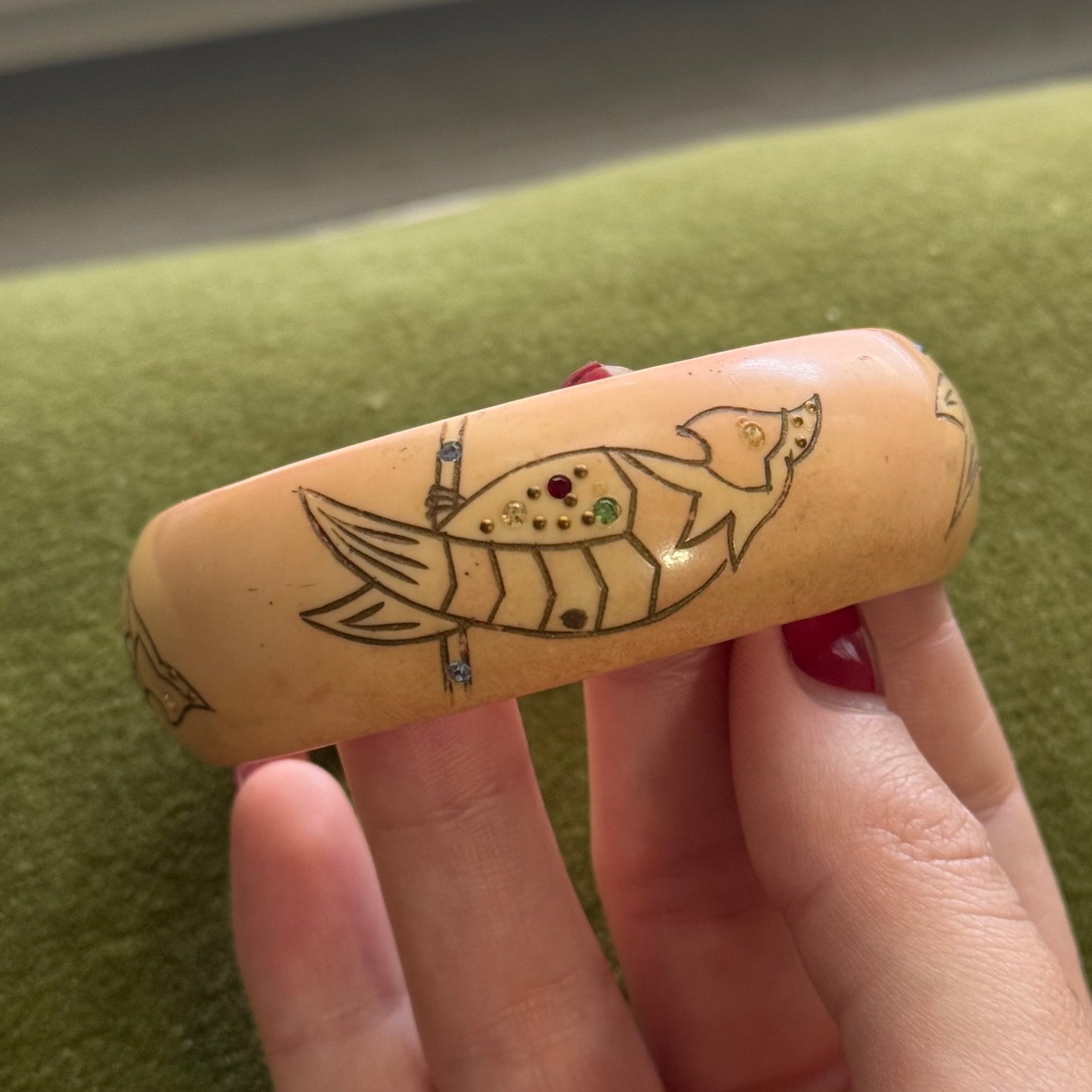 Vintage Bird Coral Bangle Bracelet with Rhinestones - Sourced in Paris