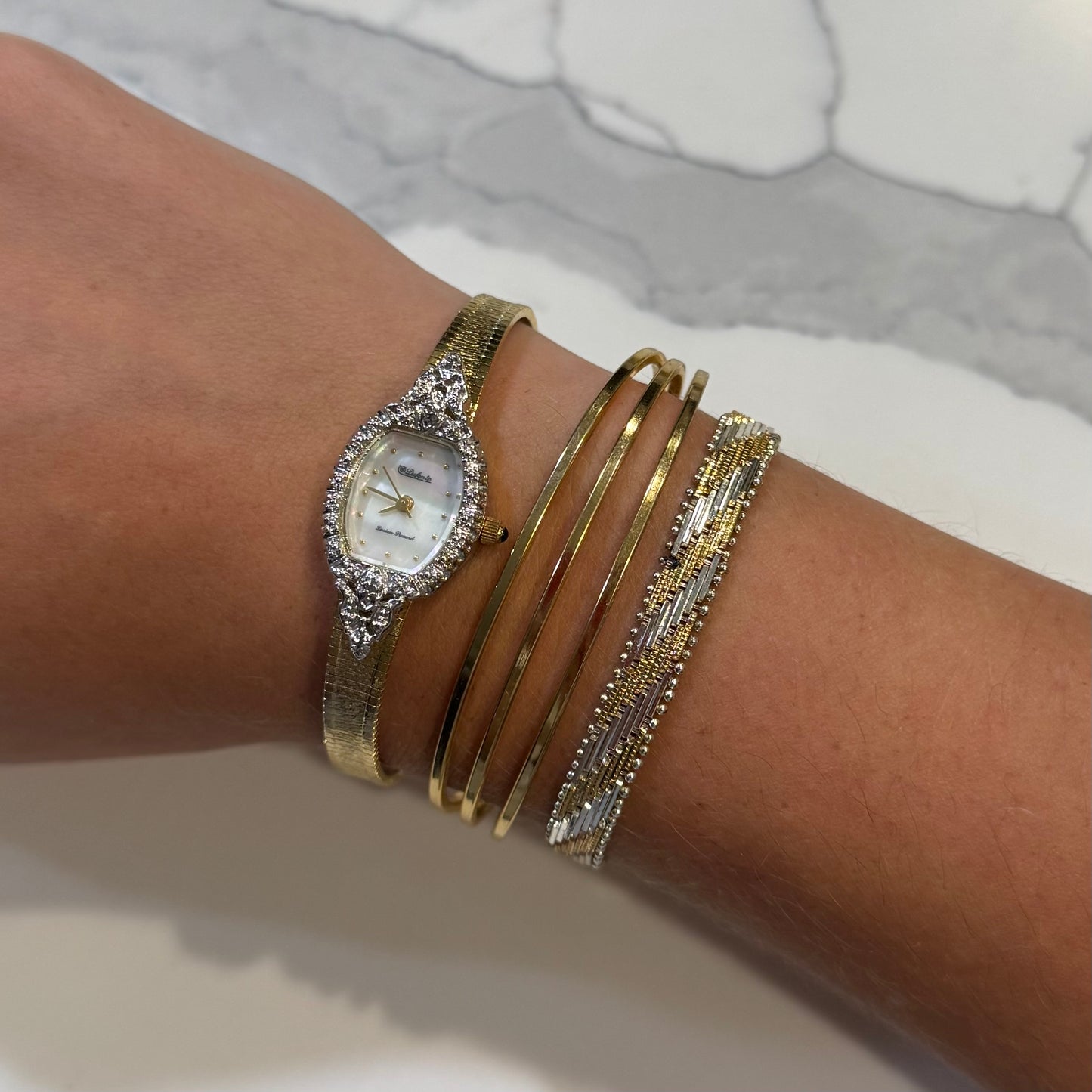Vintage Gold Watch with Rhinestone Frame