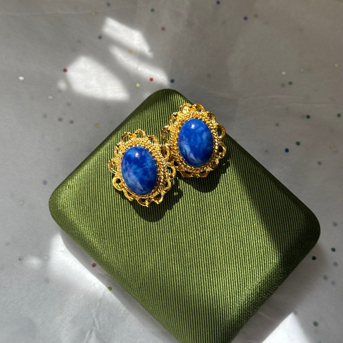 Vintage Blue & Gold Statement Earrings