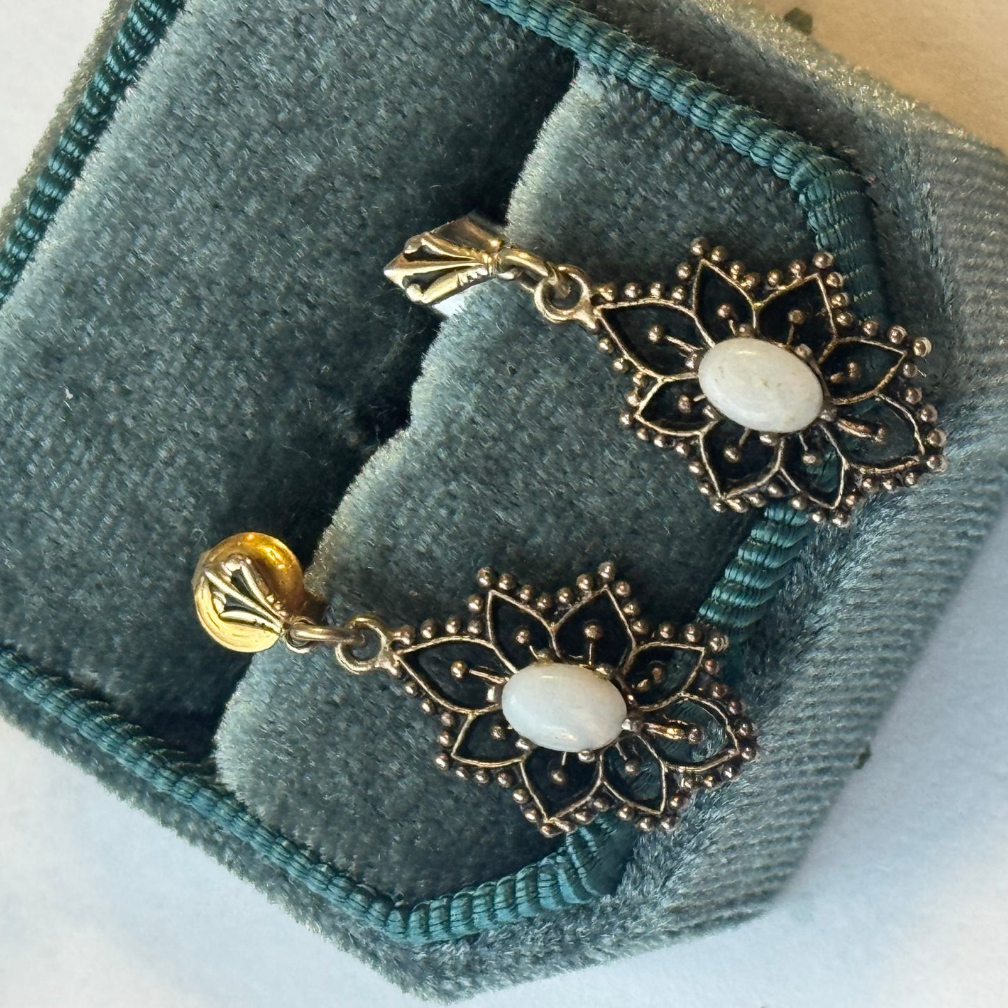 Vintage Gold-Filled Opal Filigree Drop Earrings
