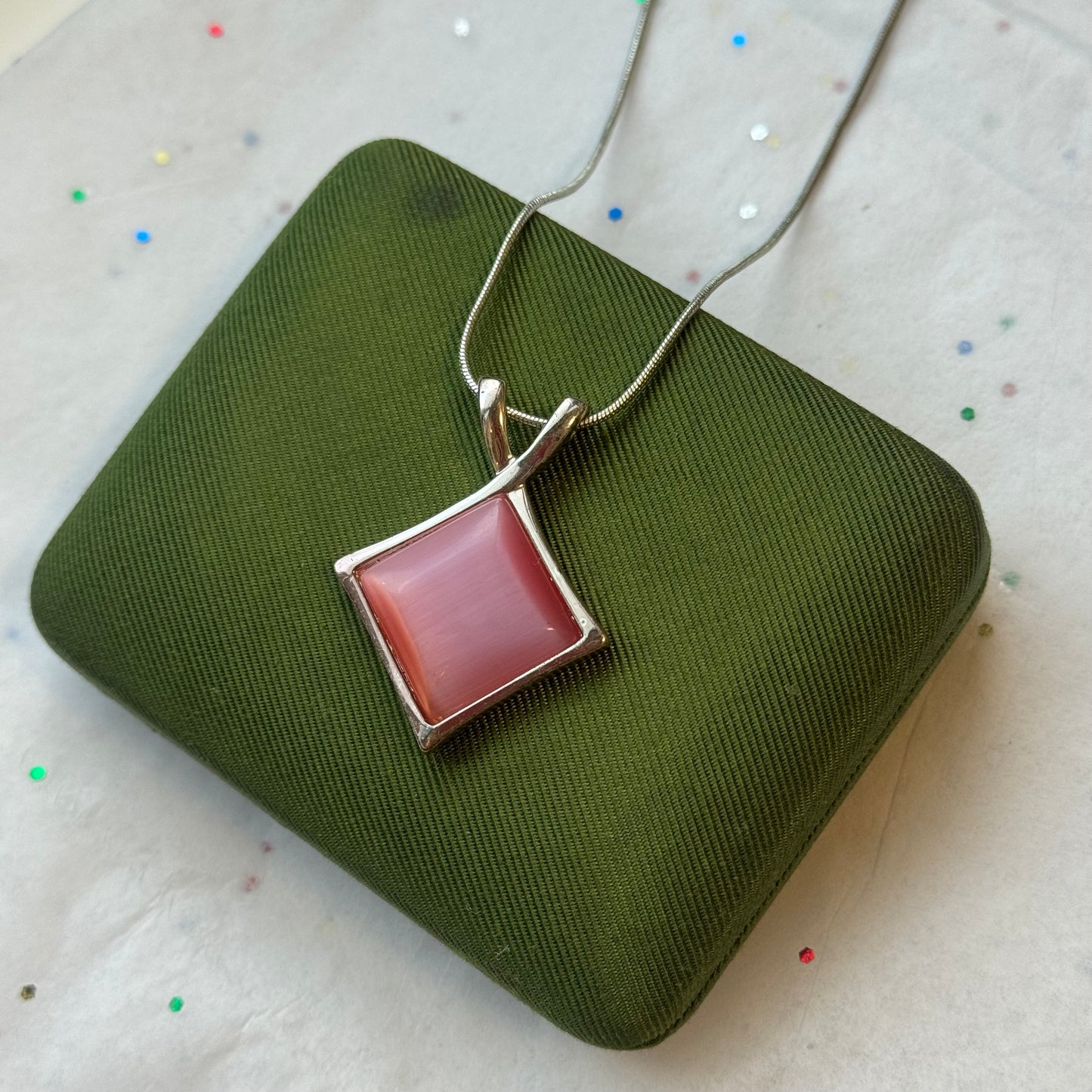 Vintage Pink Cabochon Silver Necklace