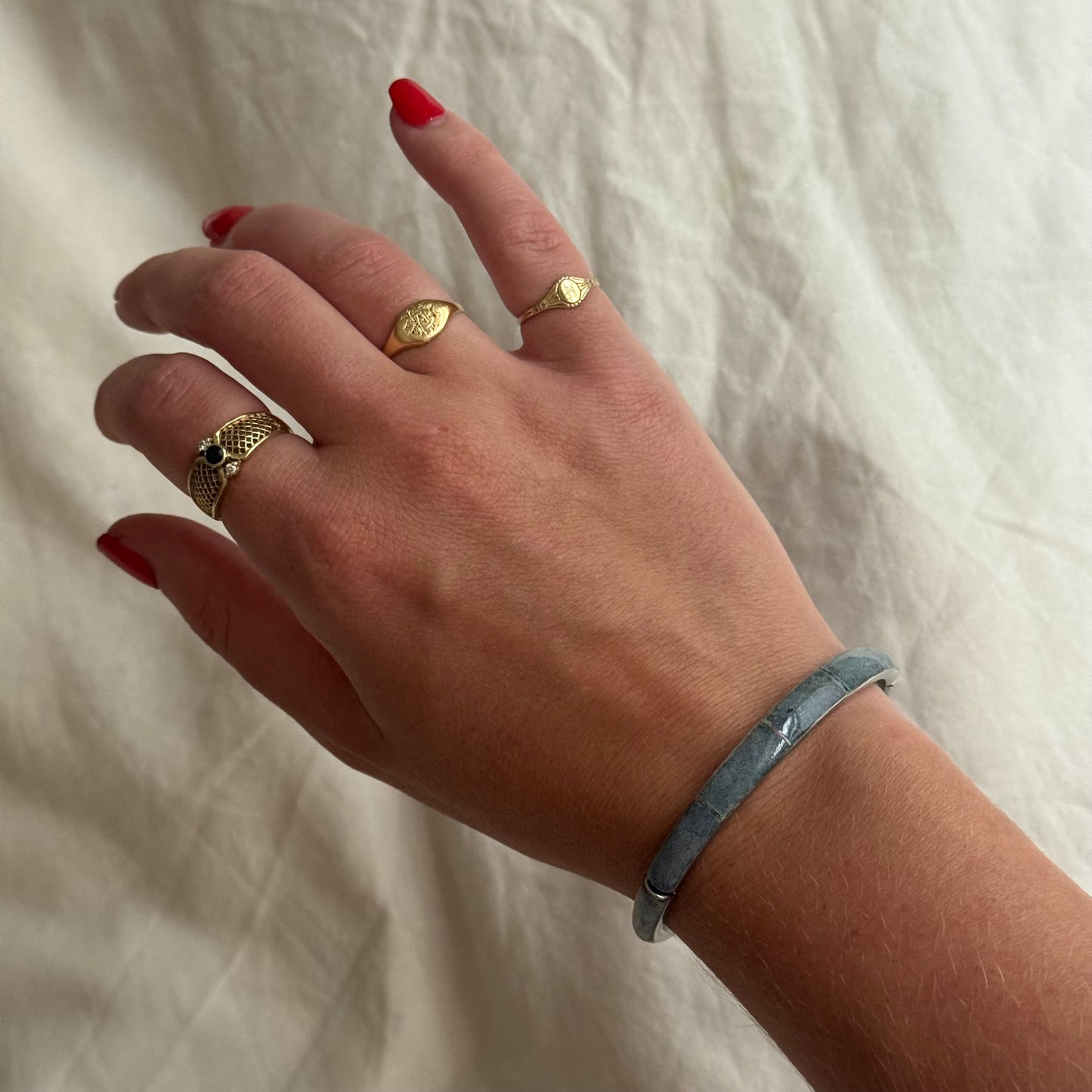 Vintage Blue Enamel Silver Cuff Bracelet