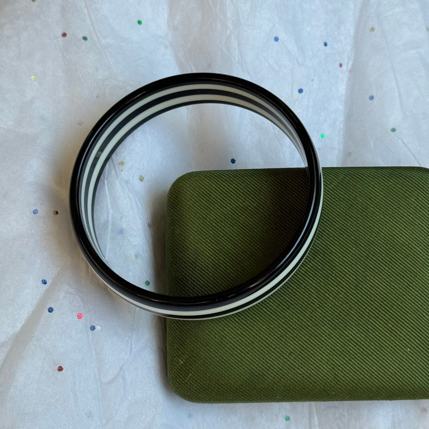 Vintage Black & White Striped Bangle Bracelet