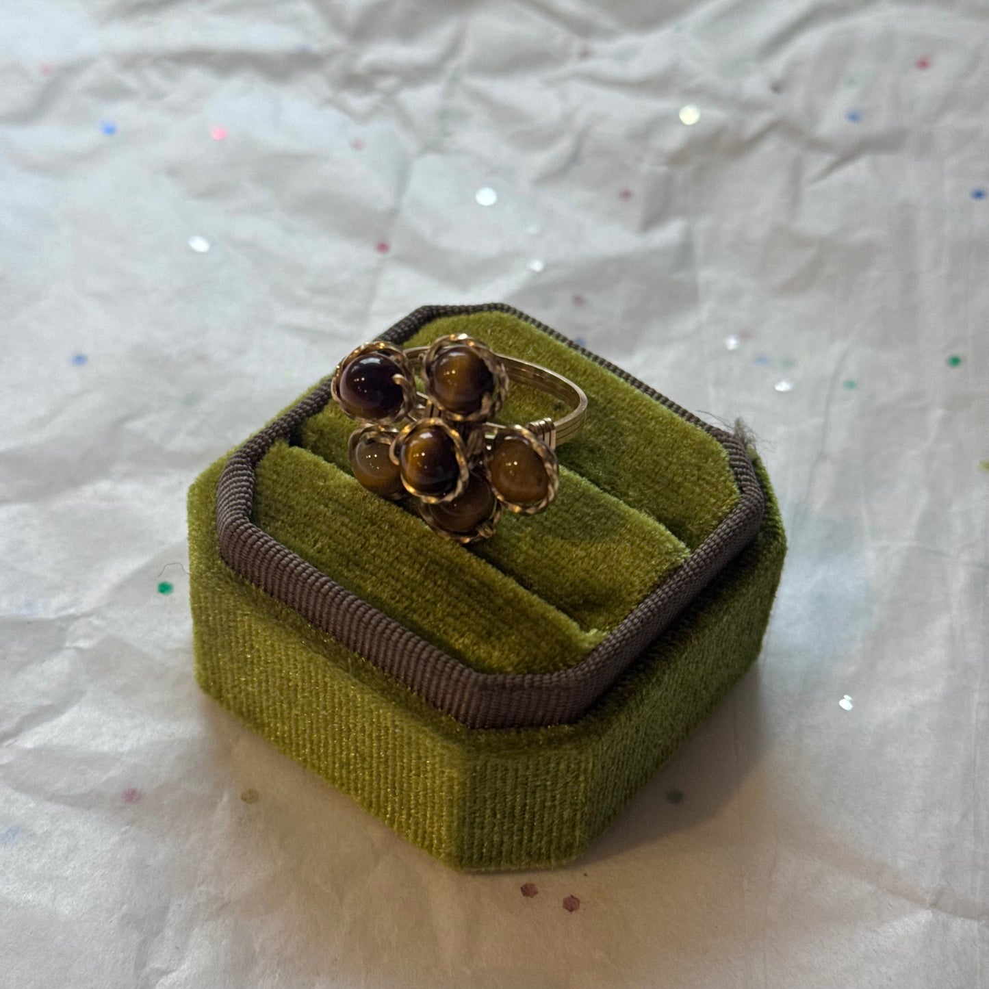 Vintage Gold Floral Tigers Eye Ring