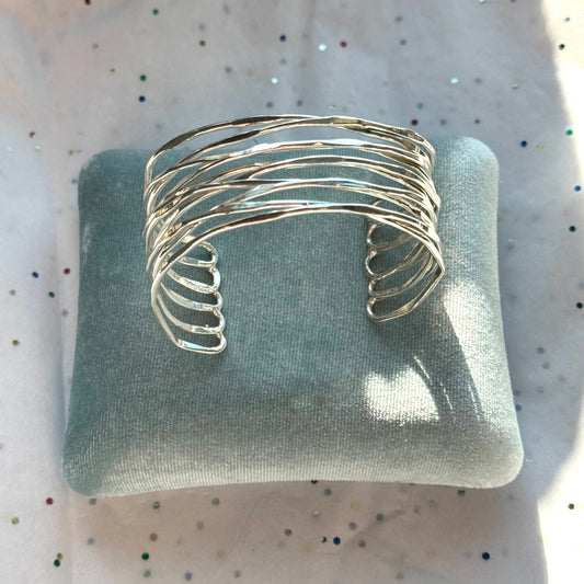 Vintage Layered Silver Tone Cuff Bracelet