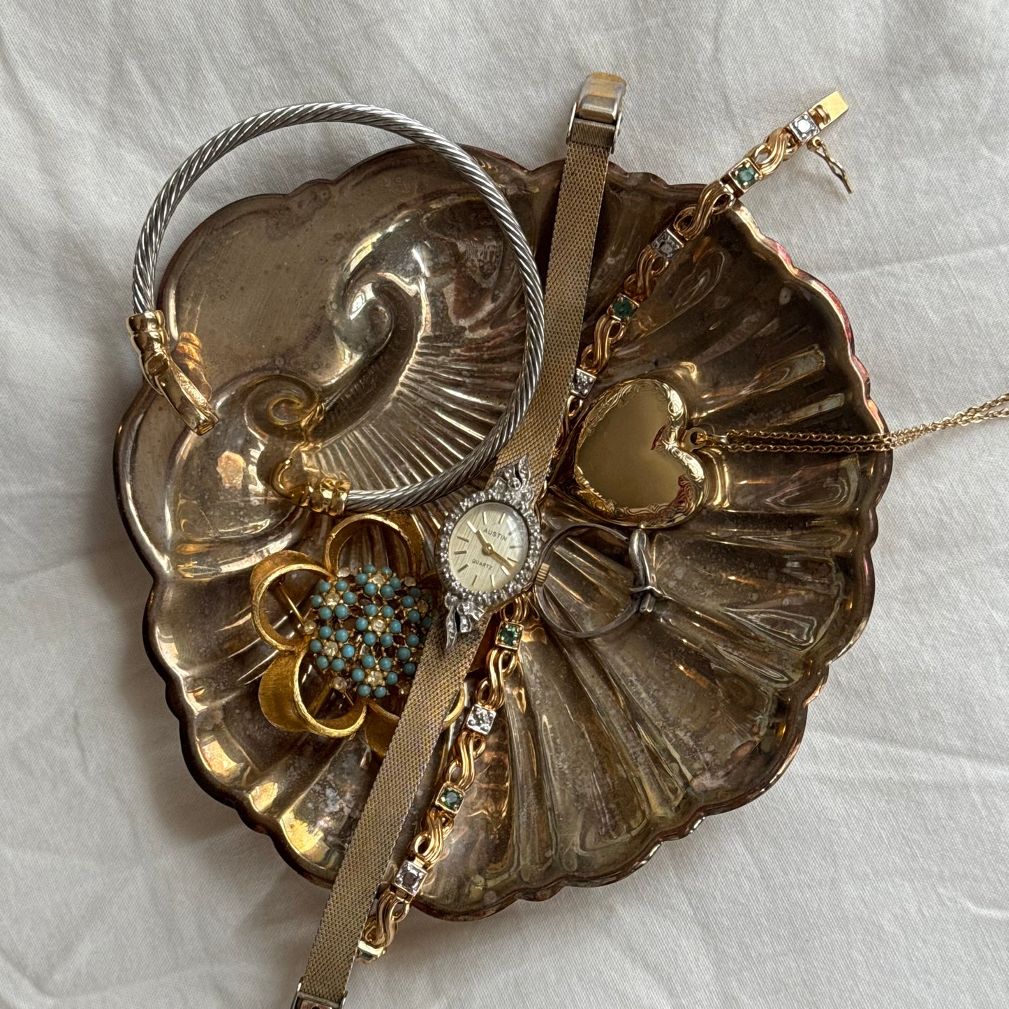 Vintage Sterling Silver Gold Vermeil Faux Emerald Rhinestone Tennis Bracelet