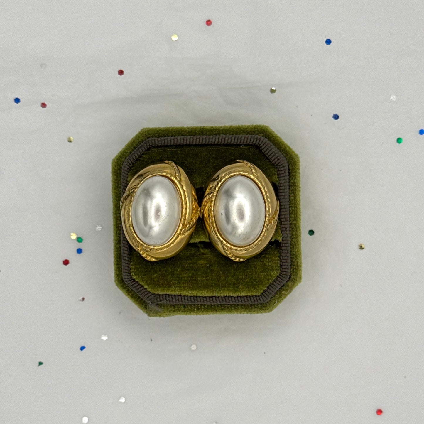 Vintage Gold Tone Faux Pearl Post Earrings
