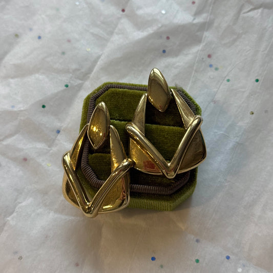 Vintage Geometric Gold Tone Door Knocker Post Earrings