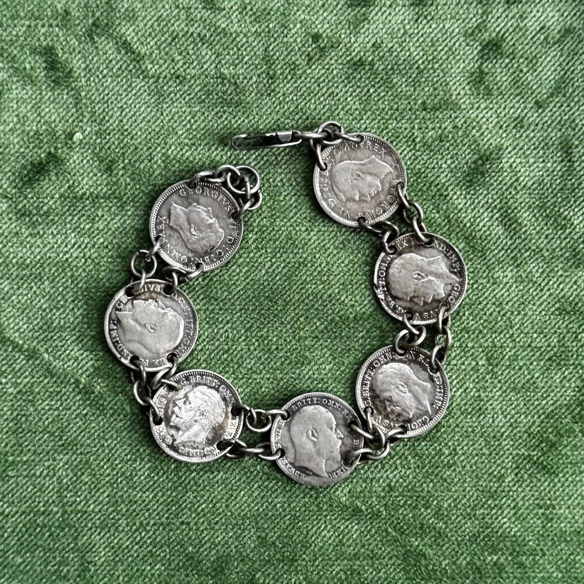 Antique English Silver 3 Pence Coin Bracelet