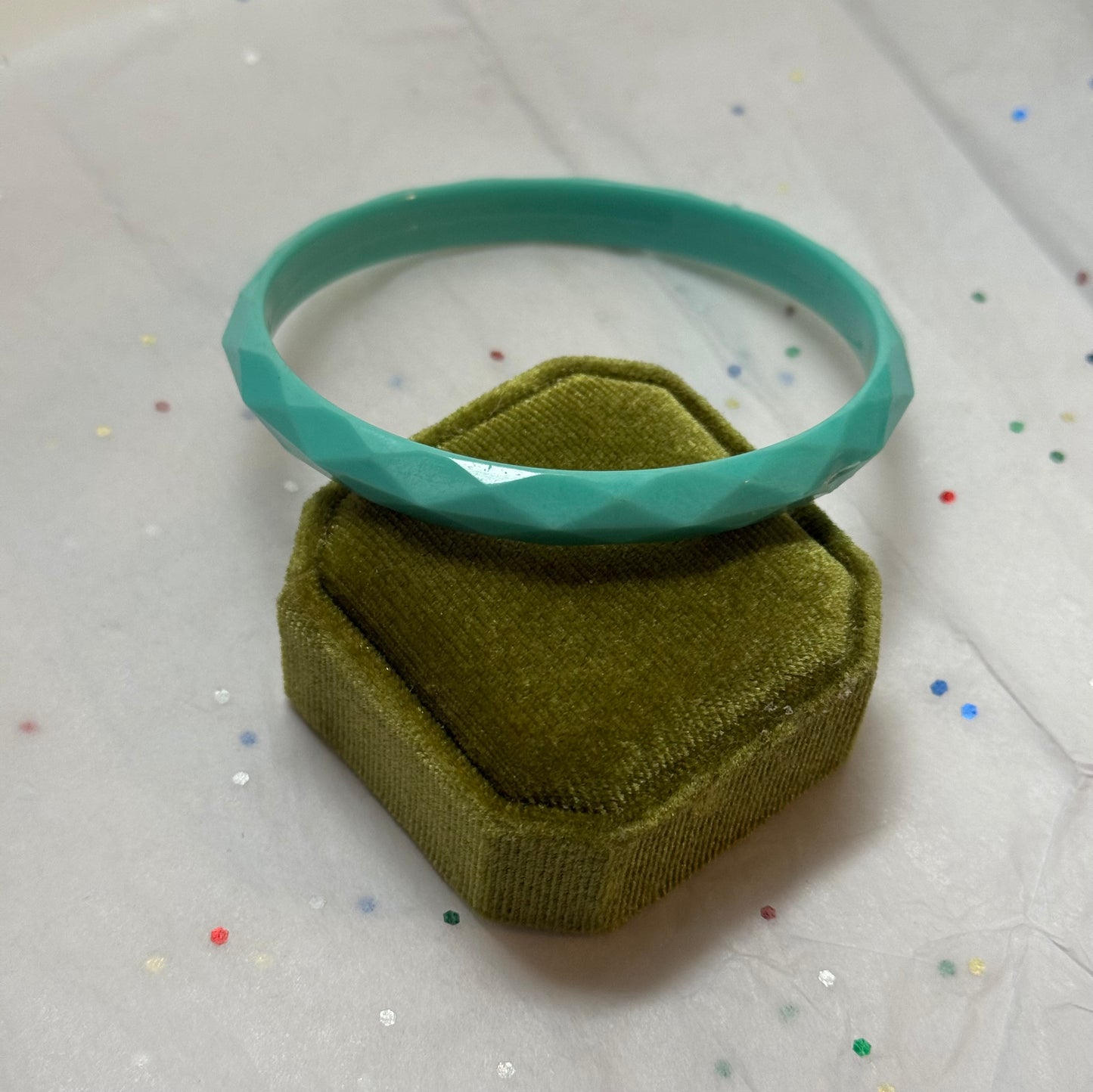 Vintage Faceted Teal Bangle Bracelet