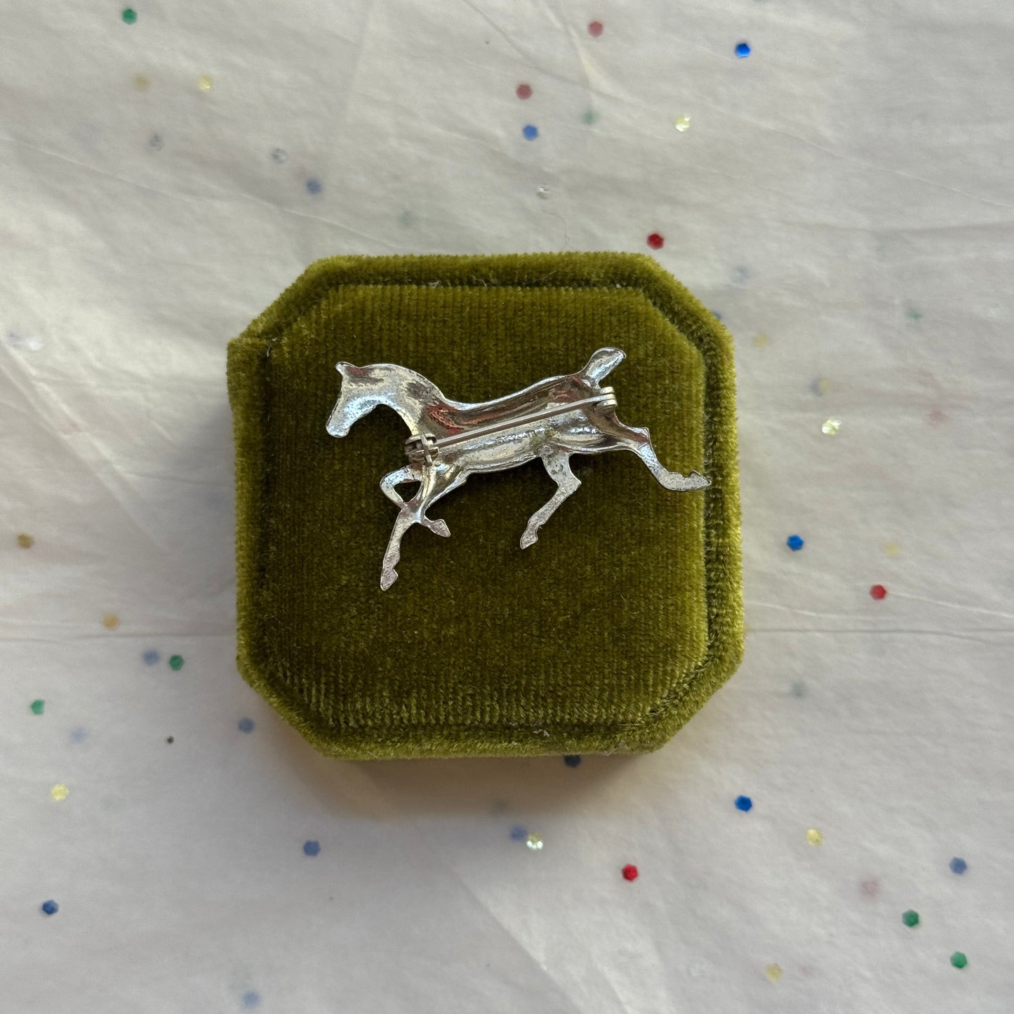Vintage Silver Tone Horse Brooch