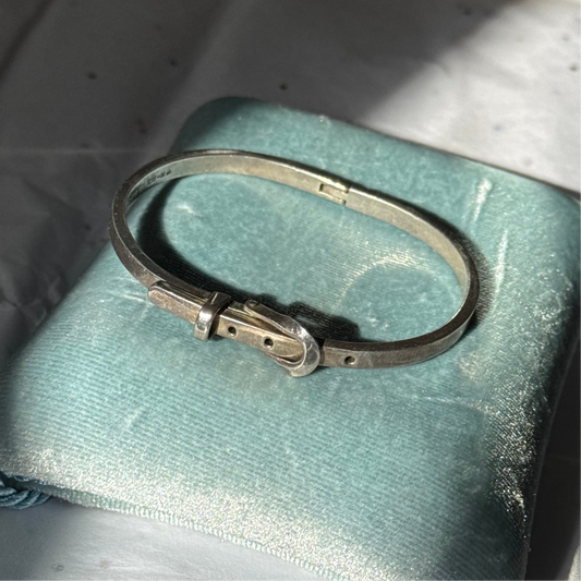 Vintage 925 Sterling Silver Belt Buckle Bangle Bracelet