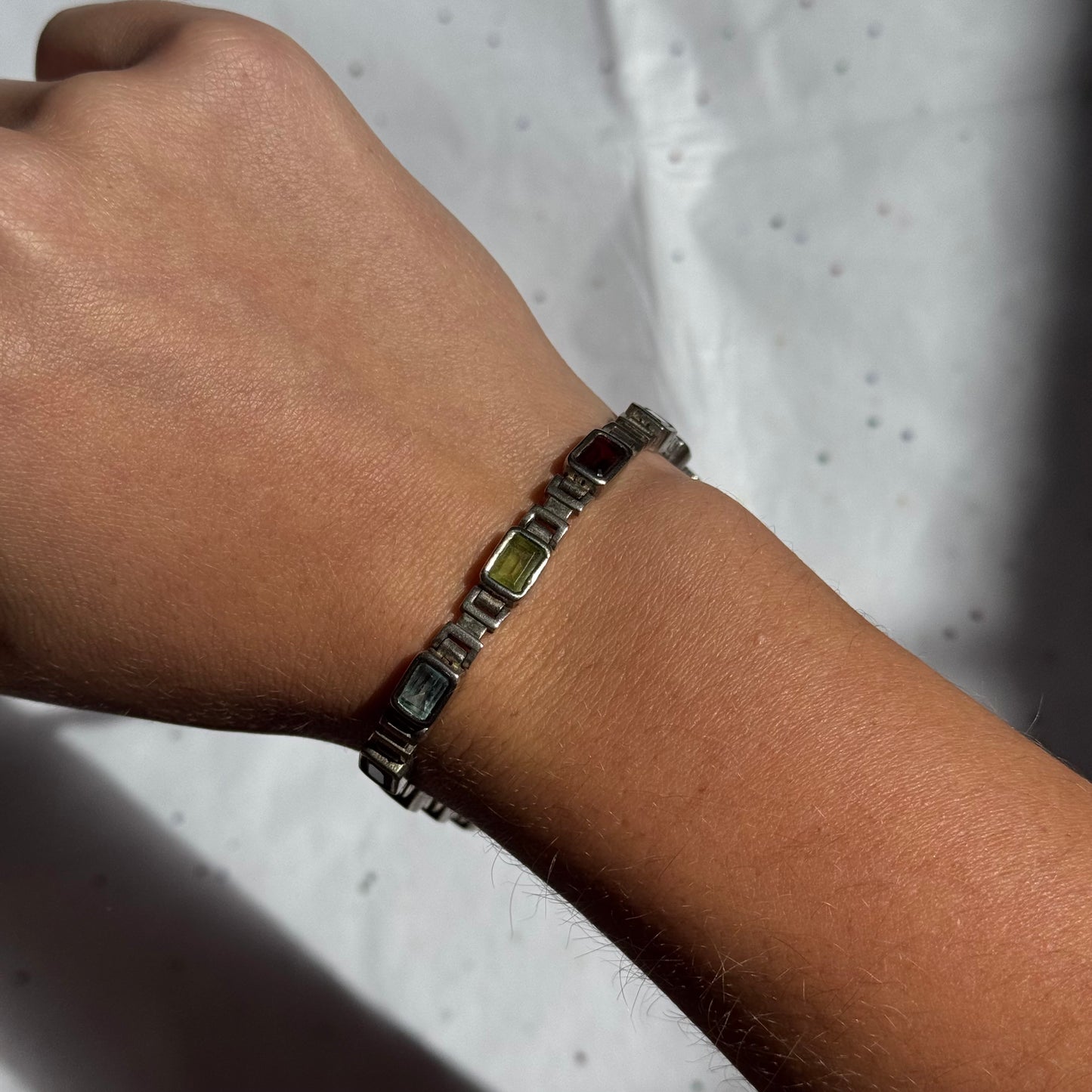 Vintage Sterling Silver Multi Gemstone Bracelet
