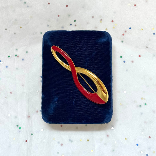 Vintage Monet Gold Tone Red Enamel Brooch
