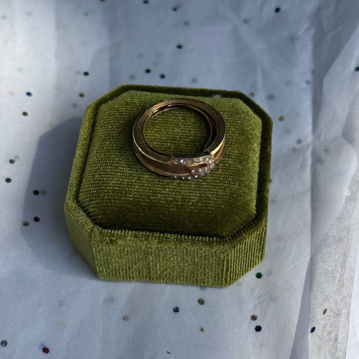 Vintage Gold Rhinestone Belt Buckle Ring
