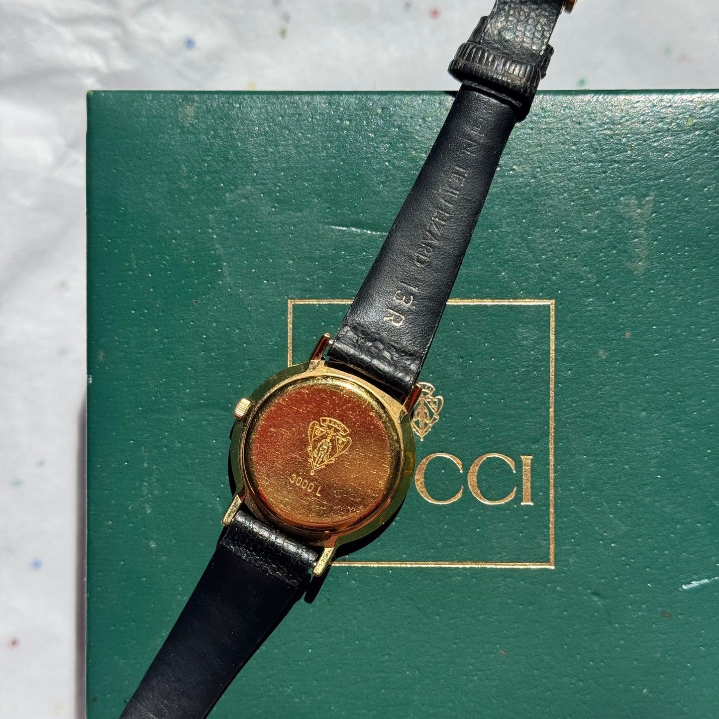 Vintage Working Black Gucci Leather Band Watch