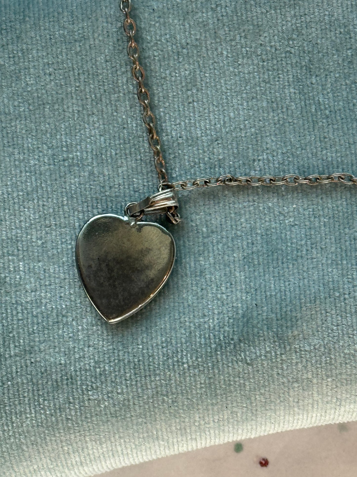 Vintage Sterling Silver Iridescent Palm Tree Heart Pendant Necklace