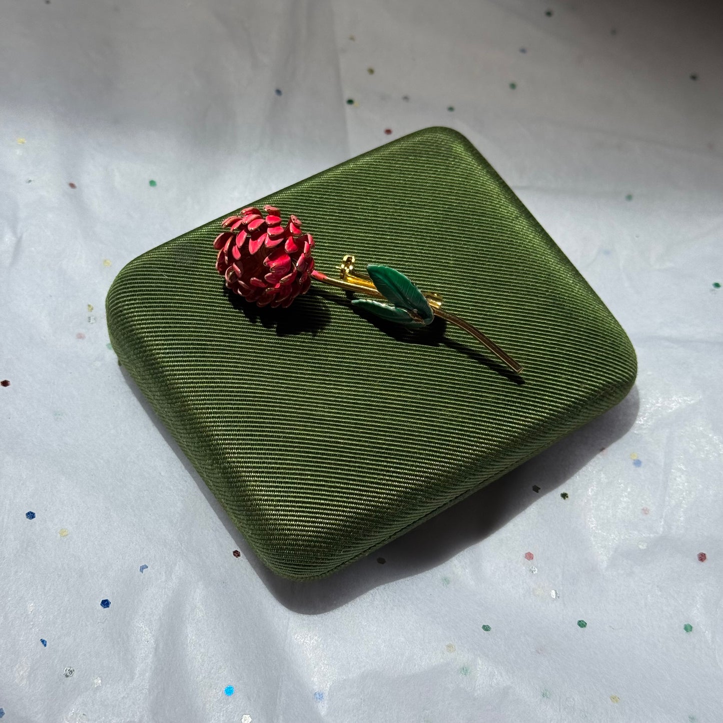 Vintage Pink Enamel Gold Flower Brooch