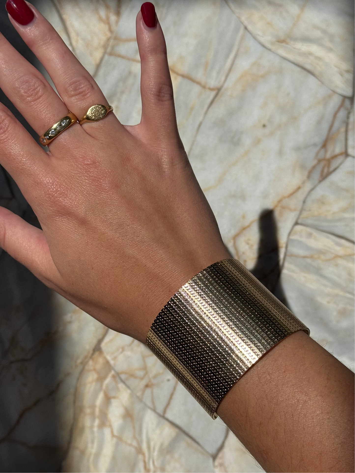 Vintage Textured Gold Tone Cuff Bracelet