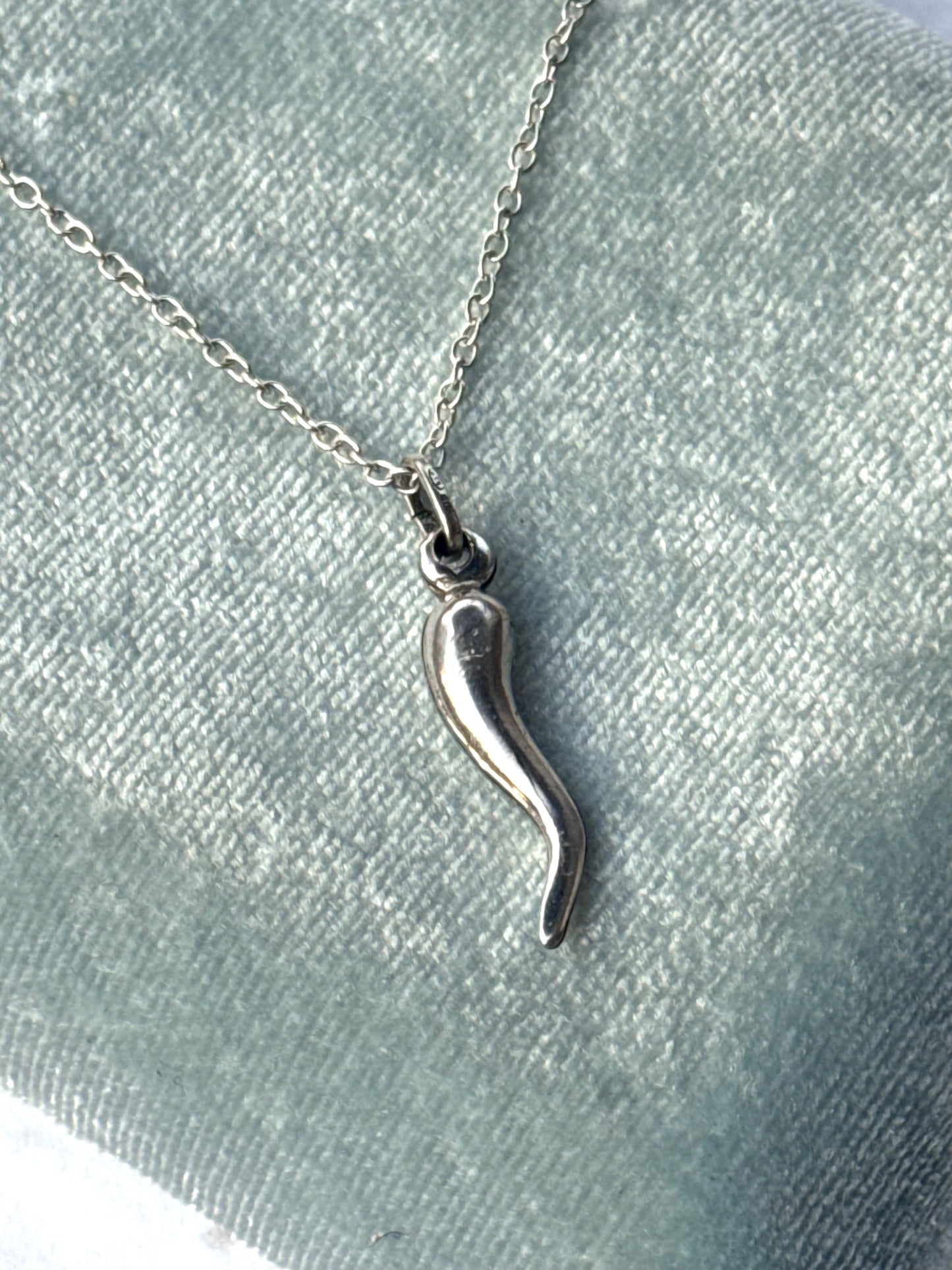 Vintage Sterling Silver Cornicello  Pendant Necklace