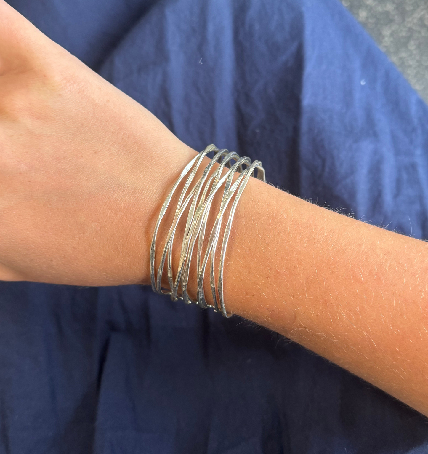 Vintage Layered Silver Tone Cuff Bracelet