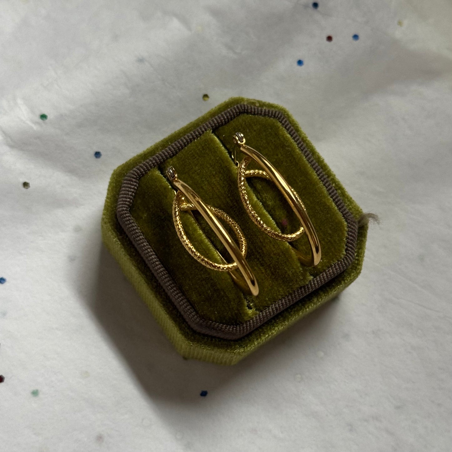 Vintage Layered Gold Twist Hoop Earrings
