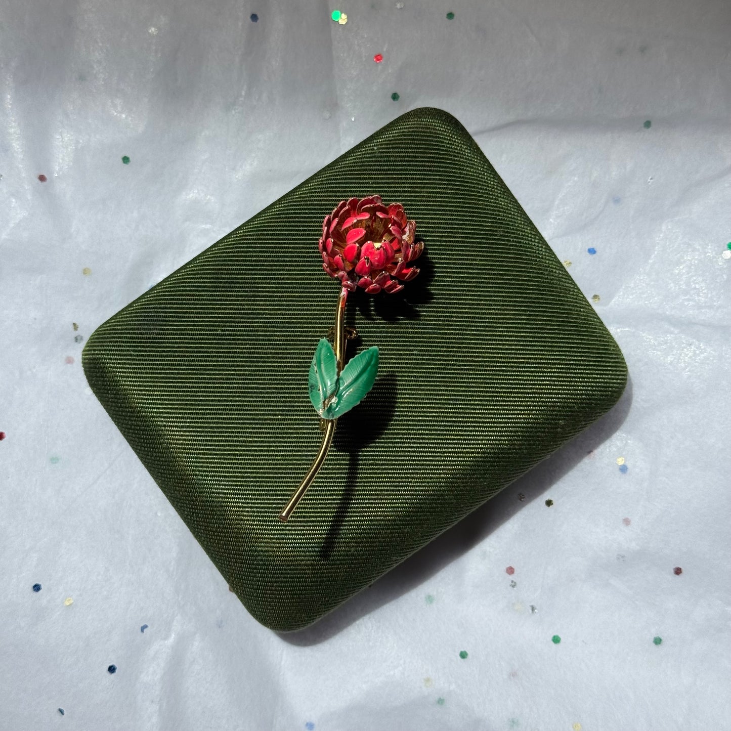 Vintage Pink Enamel Gold Flower Brooch