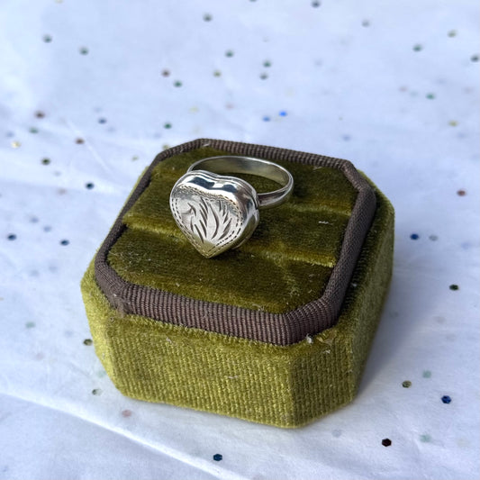 Vintage 925 Sterling Silver Heart Locket Ring