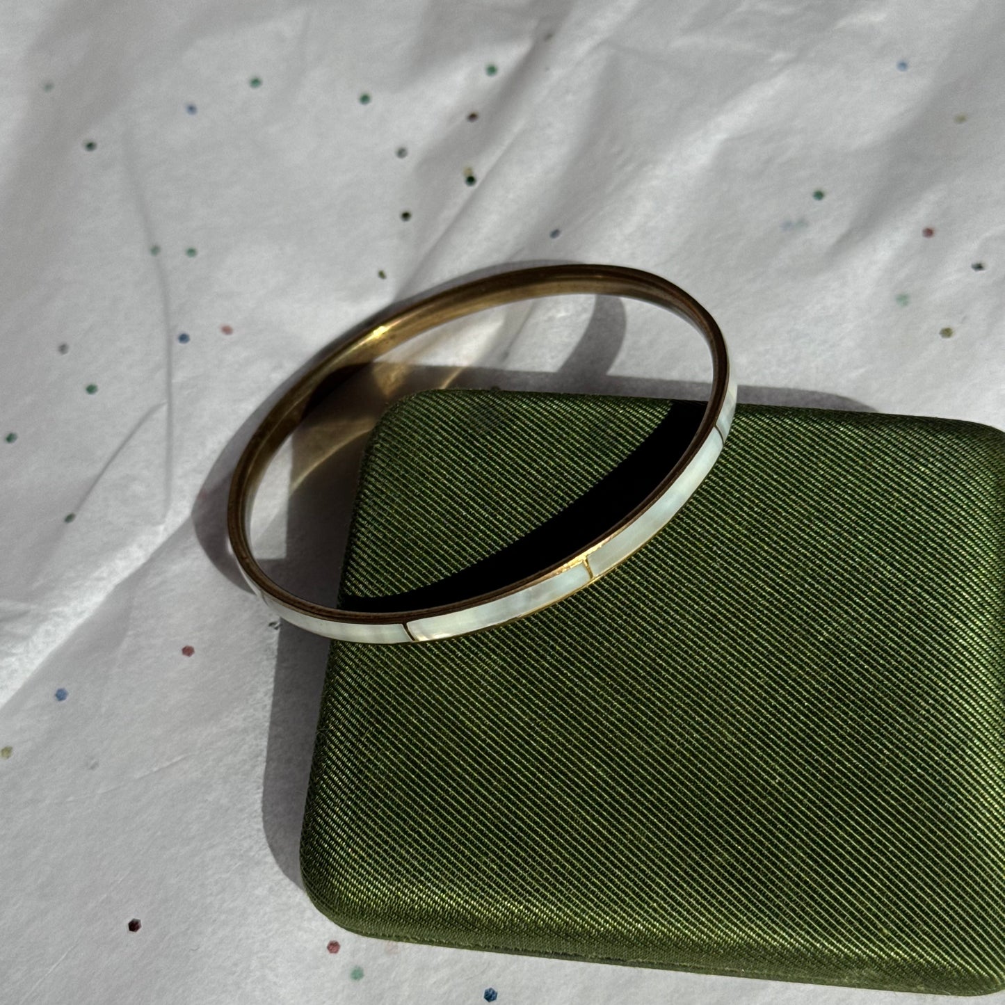 Vintage Mother of Pearl Brass Bangle Bracelet