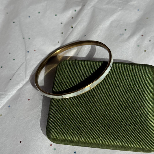 Vintage Mother of Pearl Brass Bangle Bracelet