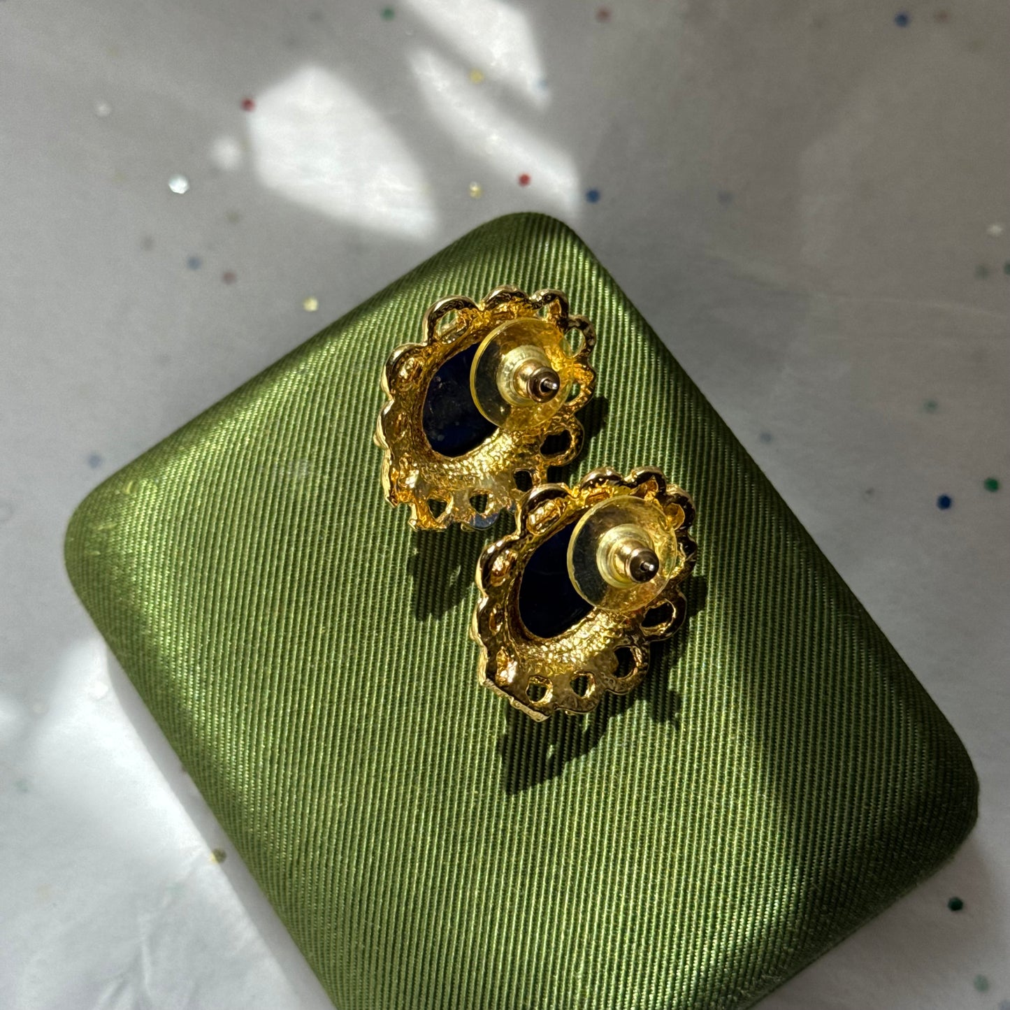 Vintage Blue & Gold Statement Earrings