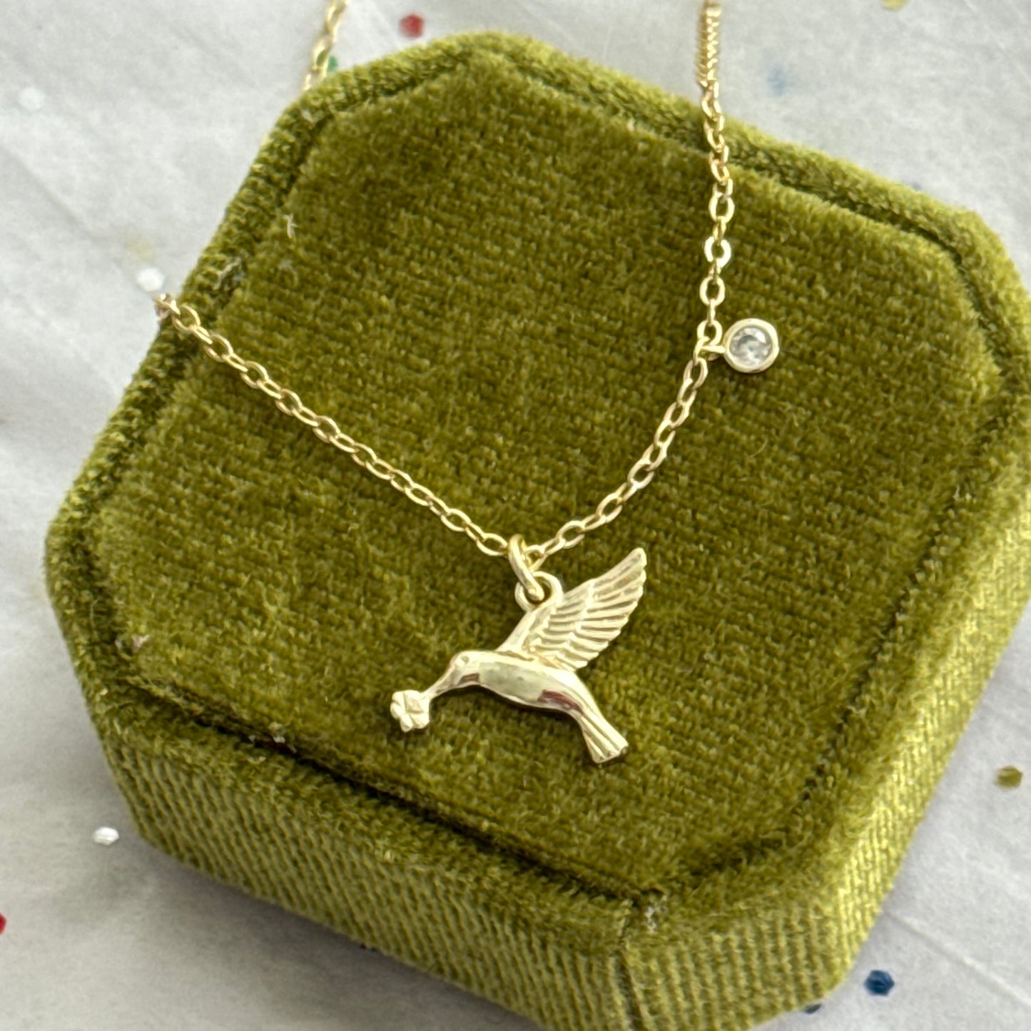 Gold Hummingbird Necklace with Rhinestone