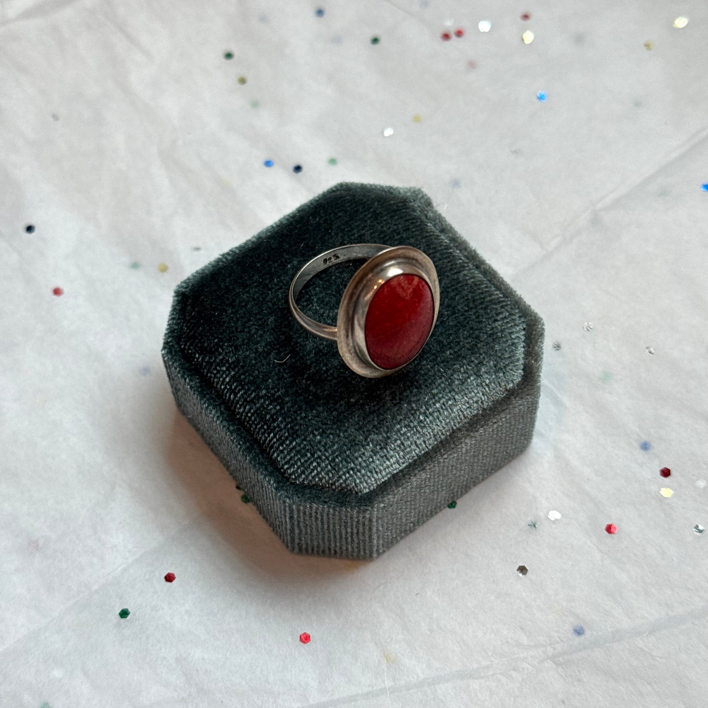 Sterling Silver Coral Ring - Sourced in Greece