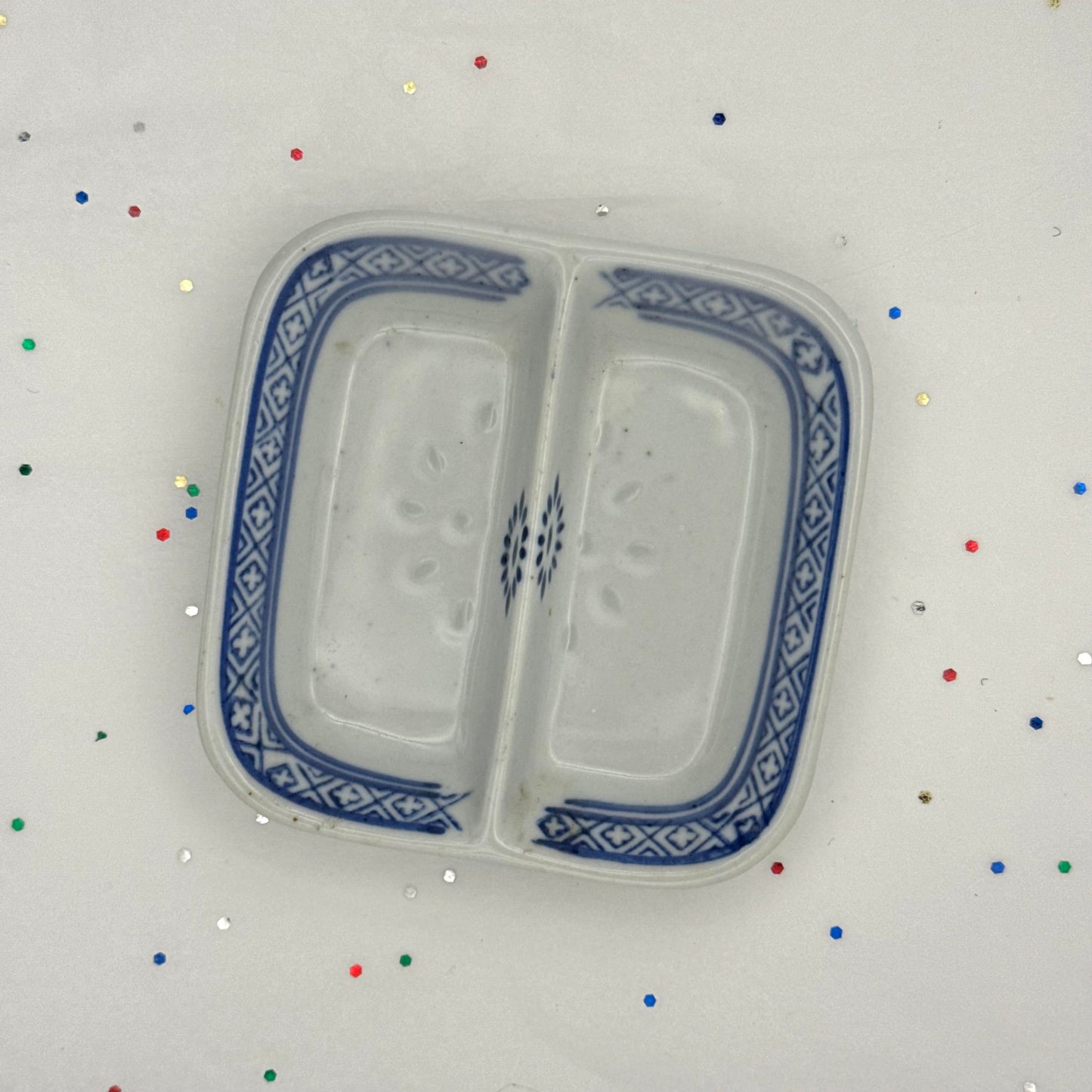 Vintage White & Blue Divided Dish - Sourced in Paris