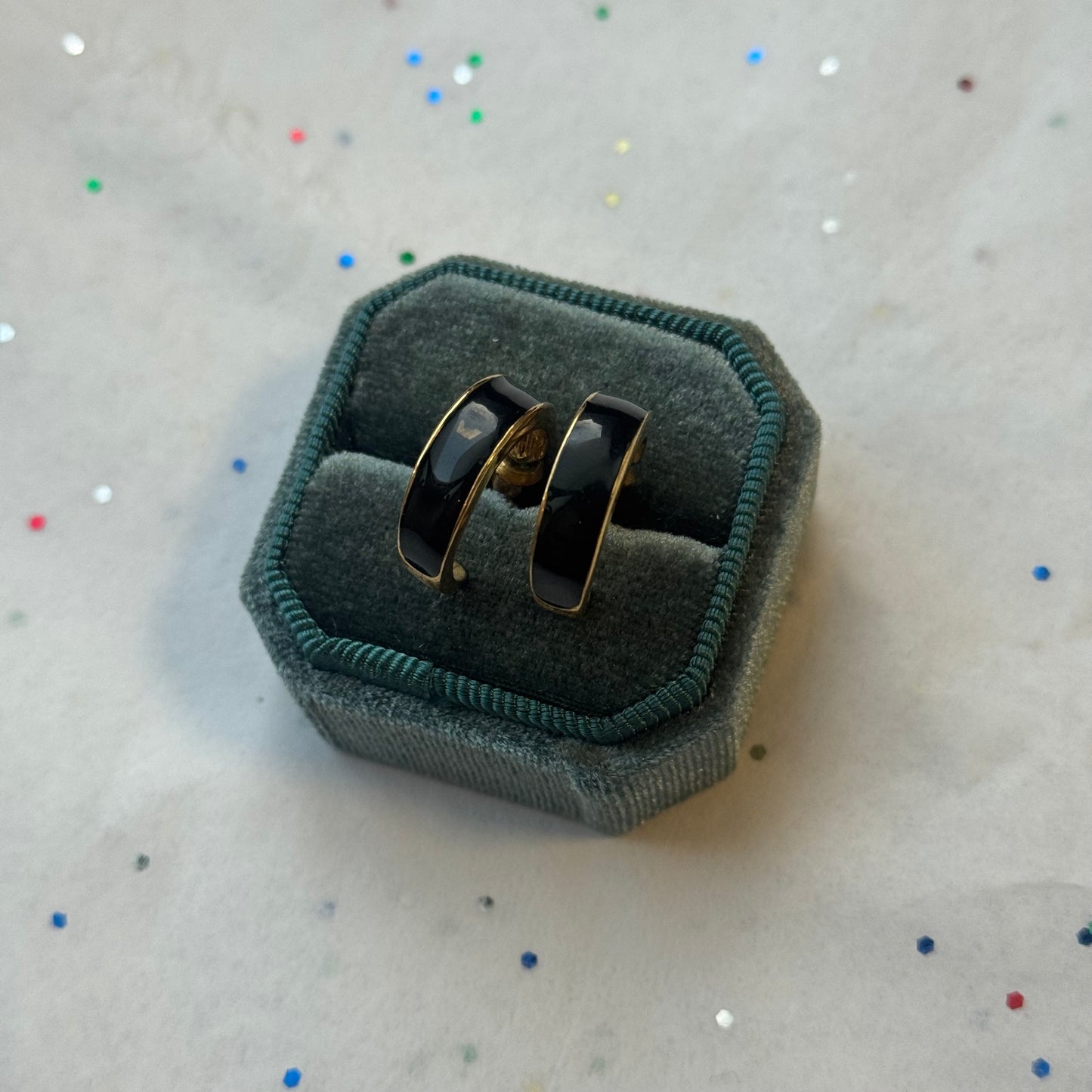 Vintage Black Enamel & Gold Earrings