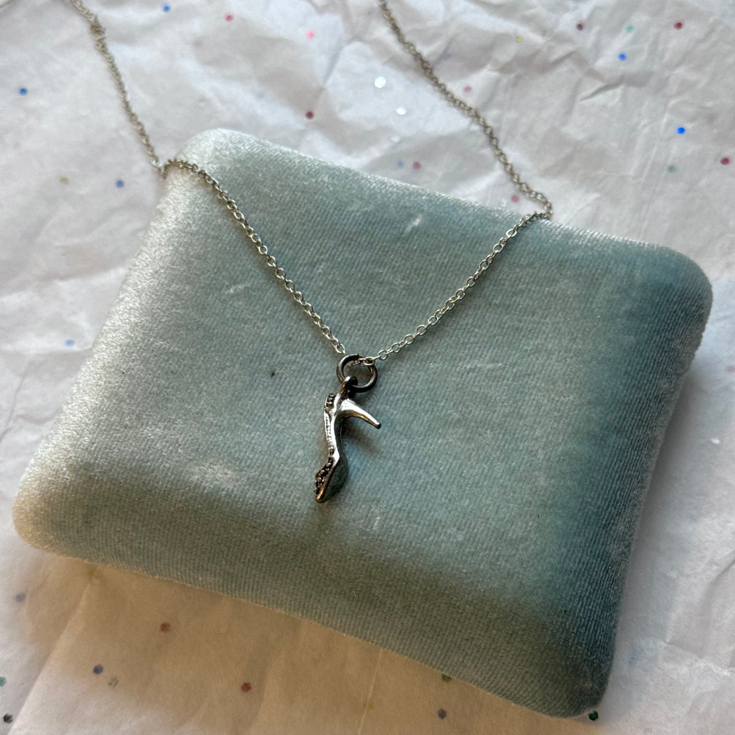Vintage Silver Heel Pendant Necklace